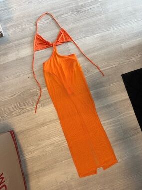 SHEIN Orange Cutout Mesh Maxi Dress